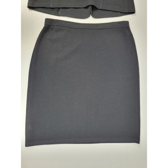 St. John Collection 16 Black Wool Blend Flower Pearl Buttons‎ 2pc Skirt Jacket - Picture 10 of 15